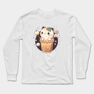 Cat Boba Tea Bubble tea anime kawaii design - cute kitten drinking boba straw Long Sleeve T-Shirt